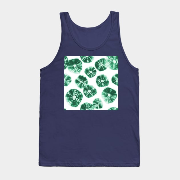 Shibori Kumo tie dye emerald green dots over white Tank Top by marufemia